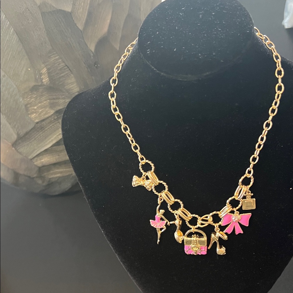 Gold and Pink Charm Necklace